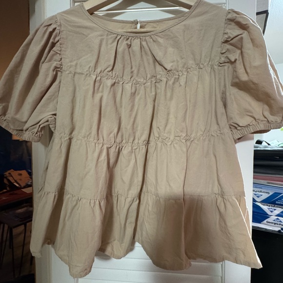 Amazon Tops - Amazon Women's Tan Puff Sleeve Blouse